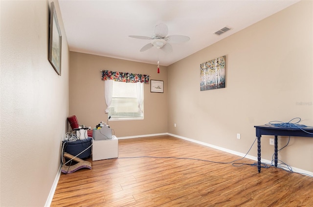 interior space featuring ceiling fan and light hardwood / wood-style floors