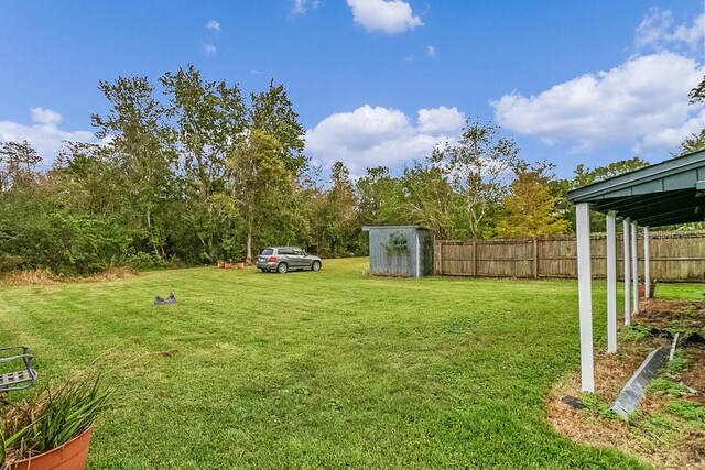 view of yard with a shed