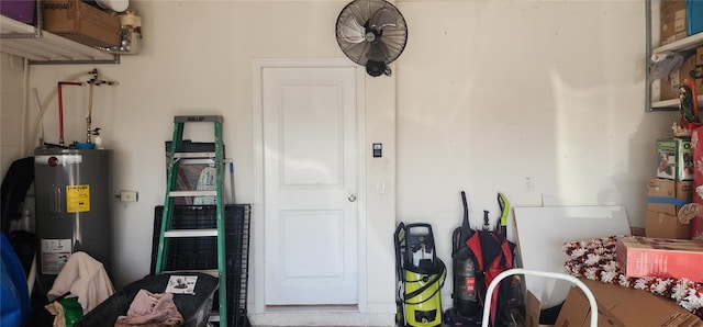 garage featuring water heater