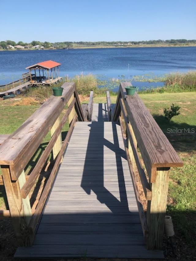 view of dock featuring a water view