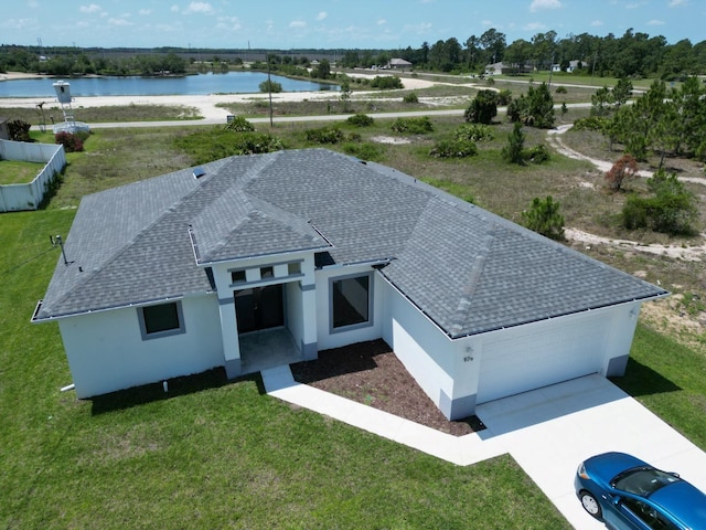 aerial view with a water view