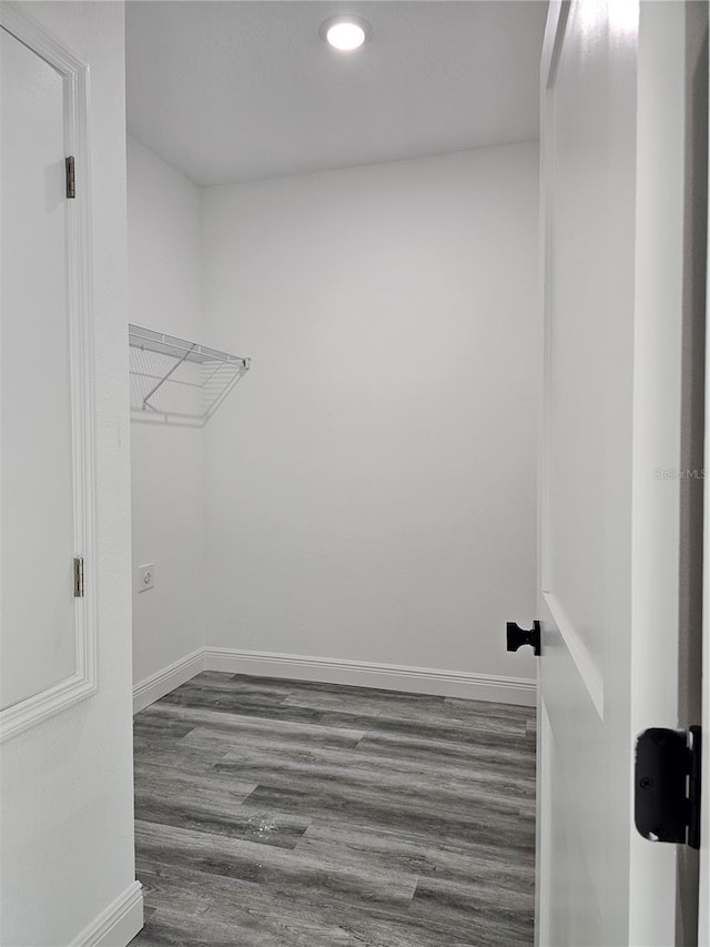 spacious closet with dark wood-type flooring