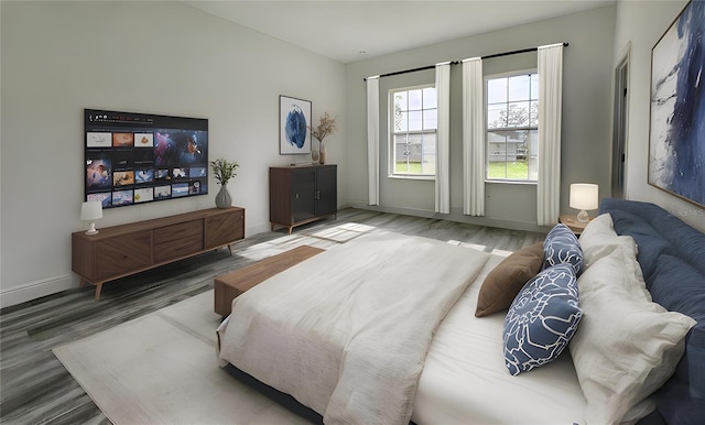 bedroom with wood-type flooring