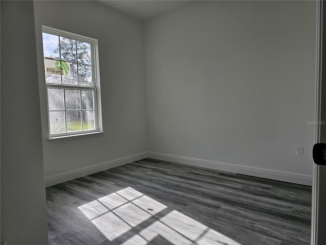 empty room featuring plenty of natural light and dark hardwood / wood-style flooring