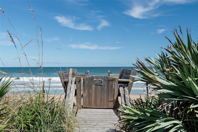 view of water feature with a view of the beach