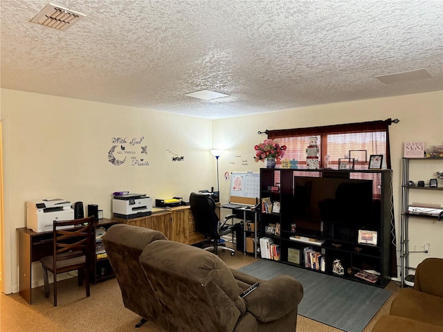 living room with a textured ceiling