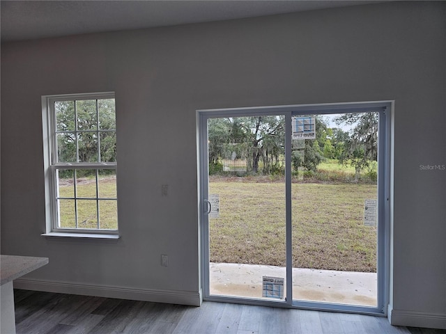 doorway to outside featuring hardwood / wood-style floors and a healthy amount of sunlight