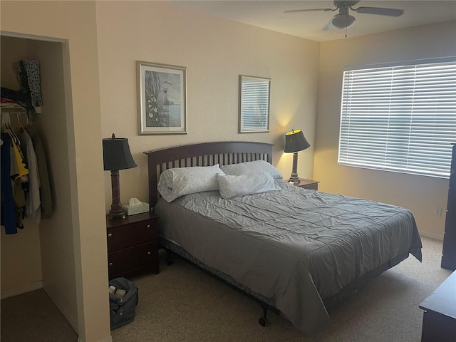 bedroom with carpet flooring and ceiling fan