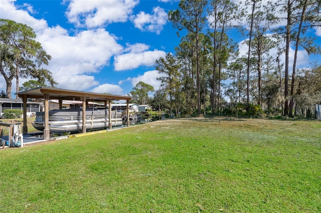 view of yard featuring a dock