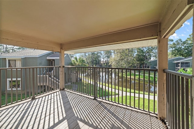 deck with a water view