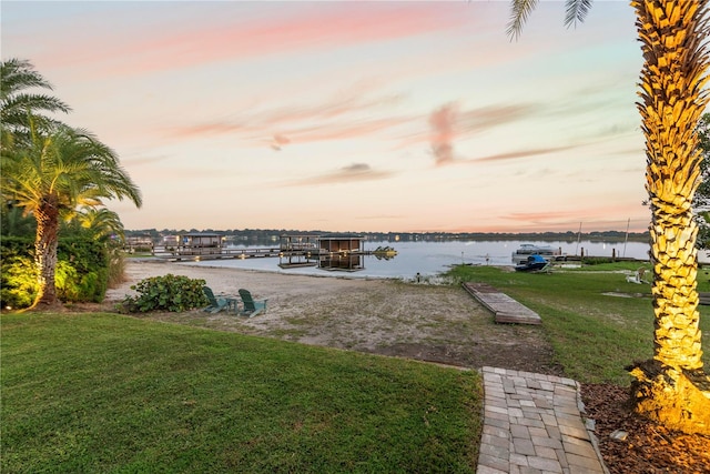 property view of water with a boat dock