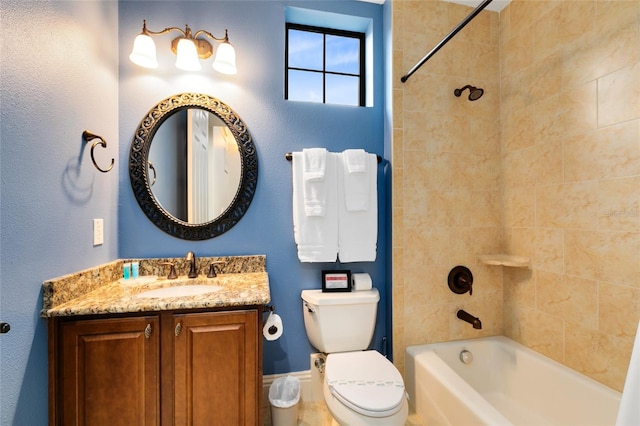 full bathroom with vanity, shower / tub combo with curtain, and toilet