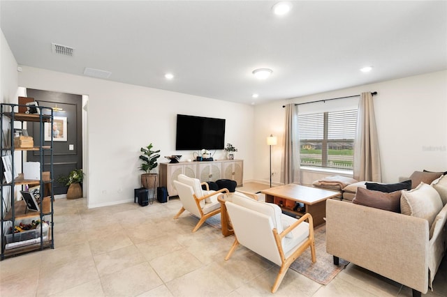 living room featuring light tile patterned floors