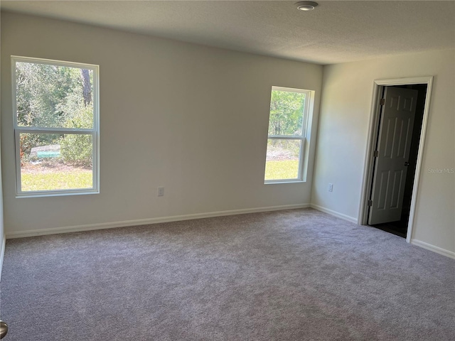 carpeted spare room with a textured ceiling and a healthy amount of sunlight