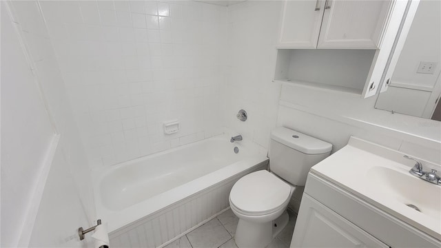 full bathroom with vanity, toilet, tile patterned flooring, and tiled shower / bath