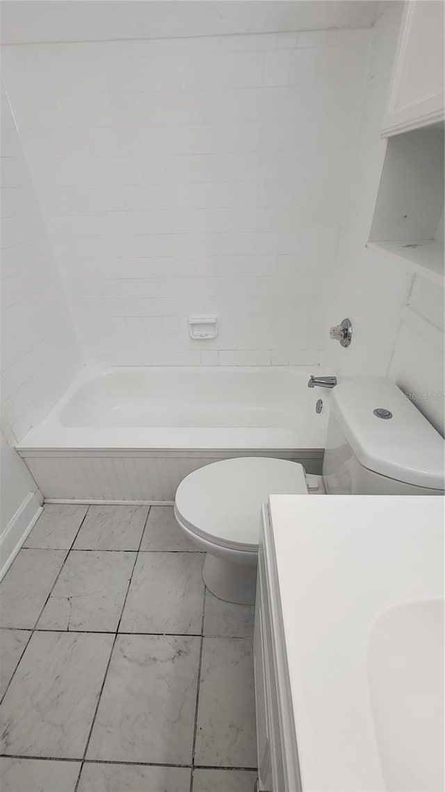 full bathroom with toilet, shower / bathing tub combination, and vanity