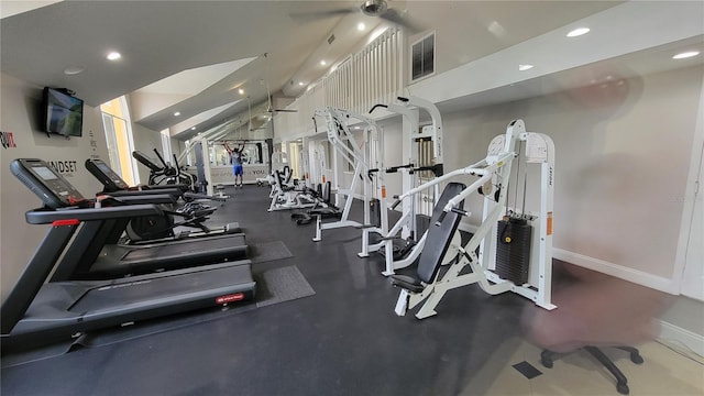 workout area with ceiling fan