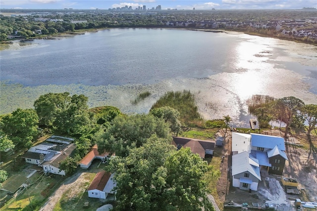 bird's eye view featuring a water view