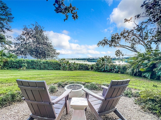 view of yard with a water view