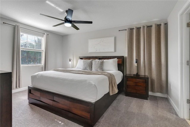 bedroom featuring carpet flooring and ceiling fan