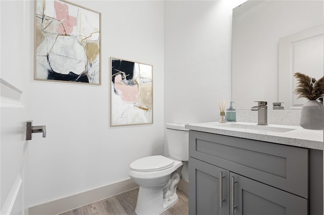 bathroom featuring vanity, toilet, and wood-type flooring