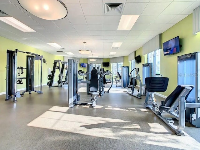 gym with a drop ceiling