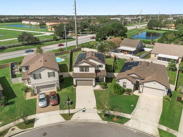 aerial view with a water view