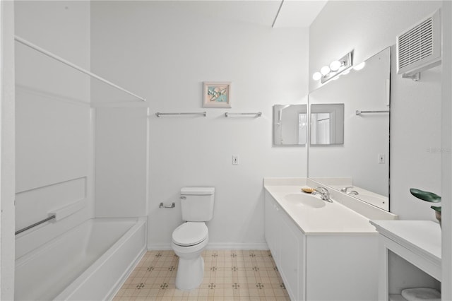 full bathroom featuring vanity, shower / bath combination, and toilet