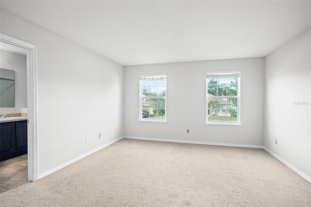 unfurnished room with light carpet and sink