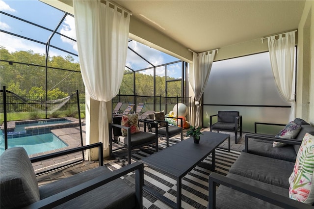 sunroom with a pool