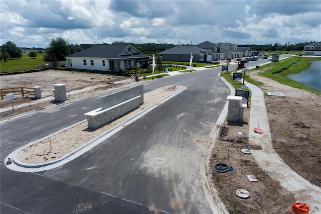 view of street featuring a water view