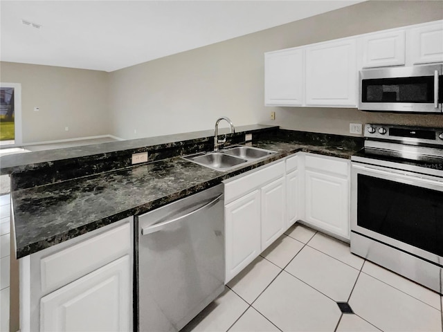 kitchen featuring white cabinetry, appliances with stainless steel finishes, sink, and kitchen peninsula