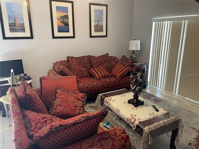 living room featuring light tile patterned floors