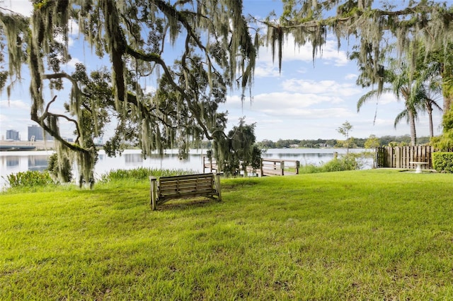 view of yard with a water view