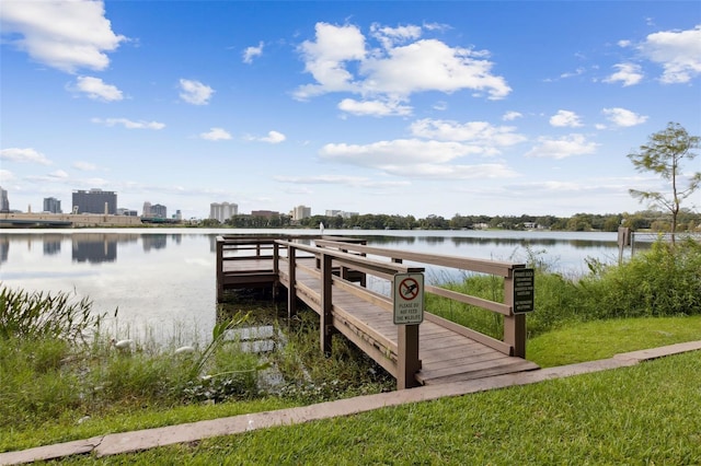 view of dock featuring a water view