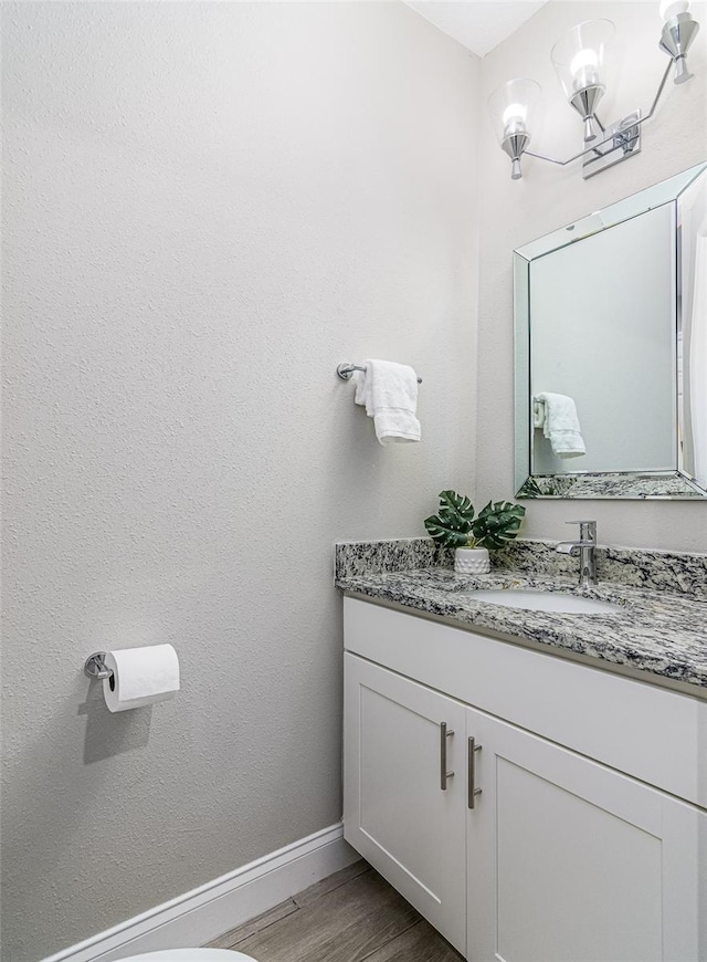 bathroom with vanity and wood-type flooring