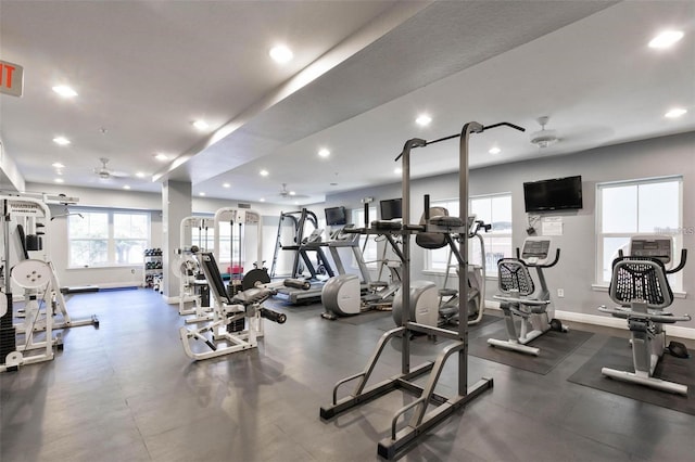 gym with ceiling fan