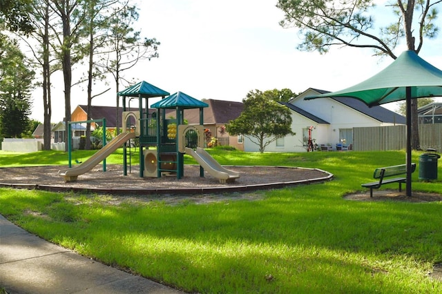 view of playground featuring a yard