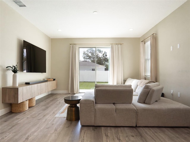 living room featuring light wood-type flooring