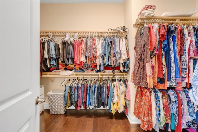 walk in closet featuring dark hardwood / wood-style floors