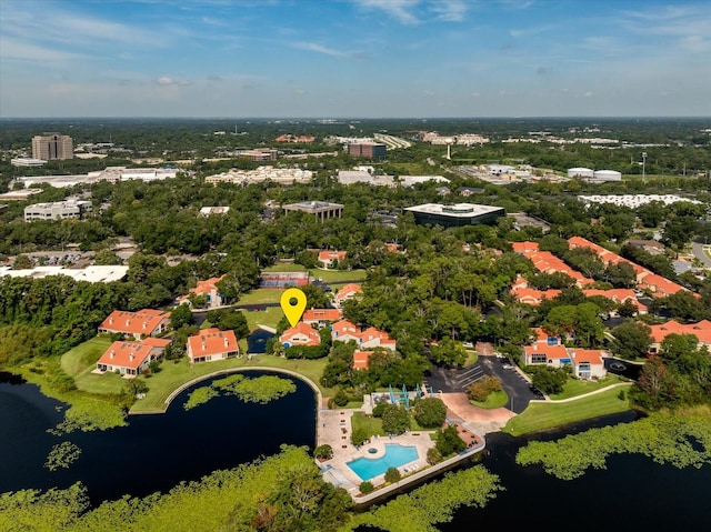 bird's eye view featuring a water view