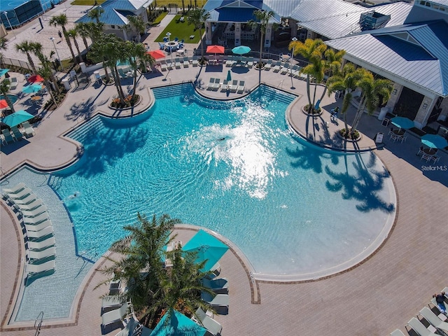 view of swimming pool featuring a patio area