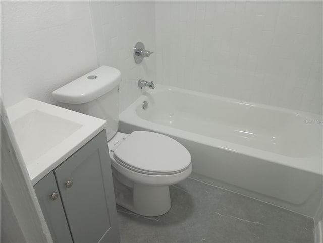 full bathroom with toilet, vanity, and shower / tub combination