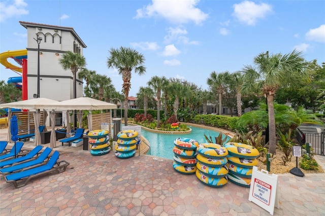 view of pool featuring a patio