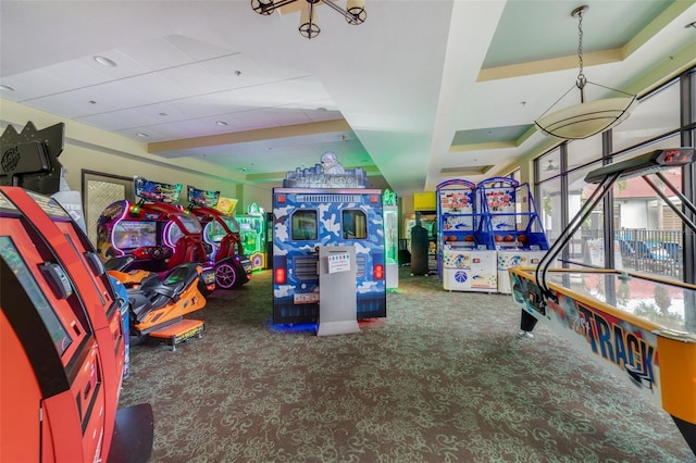 recreation room featuring carpet flooring