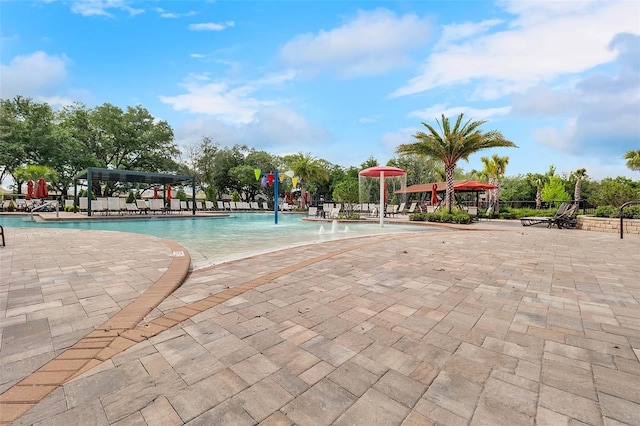 view of pool featuring a gazebo and a patio area