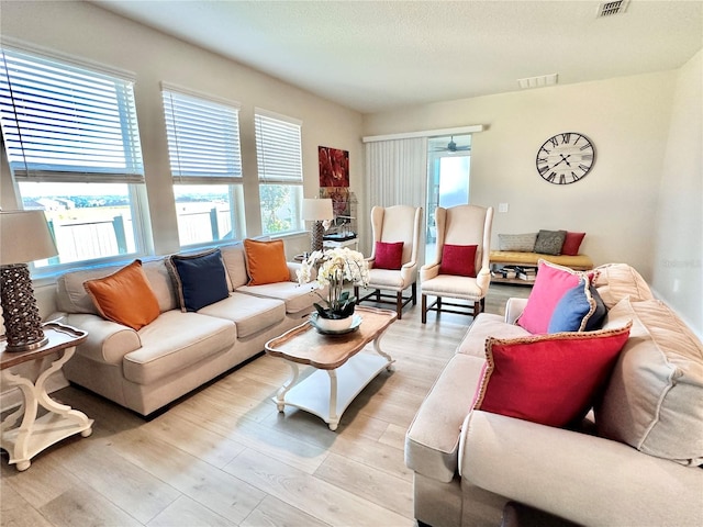 living room featuring light wood-type flooring