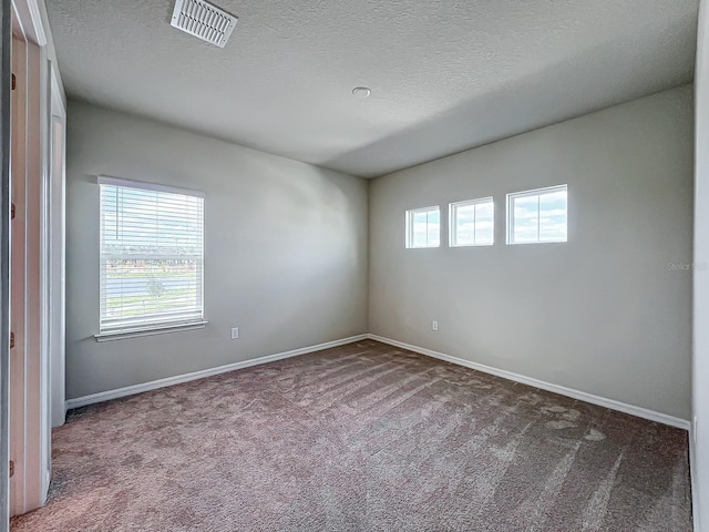 empty room featuring carpet and a textured ceiling