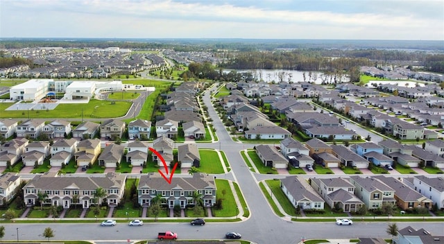 aerial view with a water view