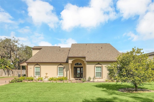 view of front of home featuring a front yard